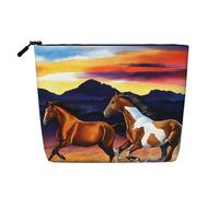 EZDLOWVBA Trousse de maquillage en chanvre avec imprimé chevaux de course à pied - Essentiel de voyage et de rangement quotidien - Réutilisable - Pochette à fermeture éclair - Outil de maquillage,