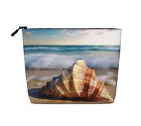 EZDLOWVBA Trousse de maquillage en chanvre avec imprimé coquillage vague de mer - Essentiel de voyage et de rangement quotidien - Trousse à maquillage réutilisable, pochette à fermeture éclair, outil