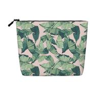 EZDLOWVBA Trousse de maquillage en chanvre avec imprimé feuilles de palmier vertes et roses - Trousse de maquillage réutilisable - Trousse à maquillage réutilisable, pochette à fermeture éclair, outil