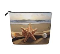 EZDLOWVBA Trousse de maquillage en chanvre imprimé sur le thème de la plage - Essentiel de voyage et de rangement quotidien - Trousse à maquillage réutilisable, pochette à fermeture éclair, outil de