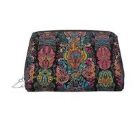 EZDLOWVBA Trousse de maquillage en cuir léger avec fermeture éclair pour femme Motif indigène, Argenté., Taille unique