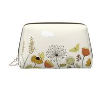 EZDLOWVBA Trousse de maquillage en cuir léger avec fermeture éclair pour femme Motif poule et papillons volants parmi fleurs, doré, Taille unique
