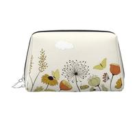 EZDLOWVBA Trousse de maquillage en cuir léger avec fermeture éclair pour femme Motif poule et papillons volants parmi fleurs, Argenté., Taille unique