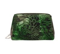 EZDLOWVBA Trousse de maquillage en cuir léger avec fermeture éclair pour femme Motif serpent Vert, doré, Taille unique
