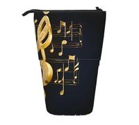 EZDLOWVBA Trousse télescopique avec note de musique dorée et étoile tombée, pour garçons et filles, avec support, fermeture éclair, trousse télescopique, étudiants et bureau, collège
