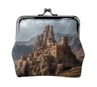 EZDLOWVBA Yadan Castle Print Double Fermoir Cadre en Métal Cuir Pochette à Change Portefeuille pour Femme avec Clés Petit Portefeuille