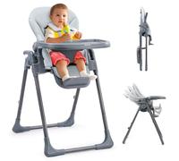 Ezebaby Chaise Haute Bébé Evolutive Chaise enfant 6 Réglable en Hauteur, Pliable, avec Roues Intégrées et Harnais de Sécurité à 5 Points Idéale pour Manger et Jouer (Gris)