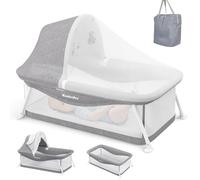 Ezebaby Lit bébé 2 en 1,Lit Parapluie avec Matelas Sac de Transport Moustiquaire, 2 Jouets Doux Inclus,Grande Capote Réglable,Circulation de l'air,Gris