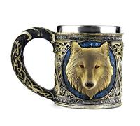 Ezeso Tasse à thé et café Loup en acier inoxydable et résine, chope à vin ou bière de voyage, Acier inoxydable, Mug
