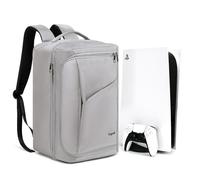 Ezgnuk Sac à dos de jeu pour console PS5, sac de rangement de grande capacité avec poche zippée pour PlayStation 5, ordinateur portable, écouteurs, disques de jeu et accessoires (gris clair)