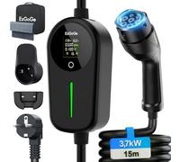 EzGoGo Câble de charge Schuko de type 2 3,7 kW, monophasé, 15 m, [6/8/10/16 A], chargeur EV avec écran LCD réglable et protection IP65, chargeur portable pour toutes les voitures électriques et PHEVs