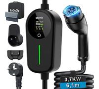 EzGoGo Câble de charge Schuko de type 2 3,7 kW, monophasé, 6,1 m, [6/8/10/13/16 A], chargeur EV avec écran LCD réglable et protection IP65, chargeur portable pour toutes les voitures électriques et