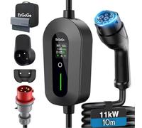 EzGoGo Wallbox Chargeur mobile 11 kW type 2 (3 phases) avec câble de charge de 10 m CEE 16 A vers type 2 | Station de charge EV avec courant réglable [6/8/10/13/16A] | Protection IP65 de qualité
