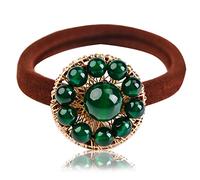 Ezindraw Élastique à cheveux en jade naturel, jade émeraude, accessoire de cheveux rétro chinois pour femme