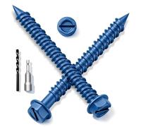 Ezitruz Lot de 50 vis à béton à tête hexagonale M5,5 x 32 mm | Vis à brique, autotaraudeuses, avec tournevis et foret, revêtement bleu, filetage haut-bas, pour mur, marbre, bois, bloc