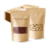 Ezitruz Sachet Kraft Alimentaire, 35 Pièces Sachet Kraft Fenetre 18x30 cm Emballage Pochette Réutilisables Sac Papier Alimentaire Refermables pour Noix Snacks Bonbons Grains de Café