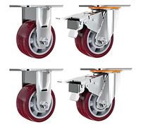 EZLUIYLDH Lot de 4 Robuste Silencieux roulettes avec Fixe Platine supérieure Polyuréthane Freins Industriel roulettes pivotantes Double roulement à Billes 4/5/6/8 Pouce pour Facile Mobilité