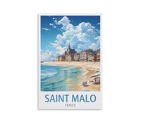 EZMLFA DIY Paint by Numbers Kit Saint-Malo, France - Affiche de la plage Peinture à l'huile avec Toile, Numéro d’Art, Pinceaux et Peintures Acryliques pour Décoration Intérieure 30x40CM