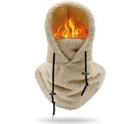 Eznaobo Cagoule thermique unisexe en sherpa - Masque de ski - Coupe-vent - Écharpe thermique - Chapeau d'hiver en polaire avec cache-cou pour homme et femme, beige, Taille unique