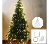 Eznaobo Guirlande lumineuse en cascade pour sapin de Noël, guirlande lumineuse USB en cascade, fil argenté blanc chaud, 8 modes, lumière scintillante pour sapin (3 m, 20 bandes et 600 LED)