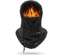 Eznaobo Masque de ski à capuche, capuche thermique en polaire sherpa, 3 en 1, coupe-vent, réglable, chaud, passe-montagne, cordon de serrage intégré, protection des oreilles pour l'extérieur, Noir ,