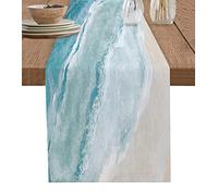 EZON-CH Chemin de table motif vagues bleues de 178 cm de long - Texture plage océan dégradé - Lavable et antidérapant - Pour cuisine, salle à manger, fête, mariage - Art abstrait - Écharpes