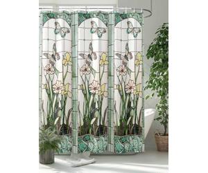 EZON-CH Rideau de Douche imperméable vitrail Prairie Fleur Libellule Impression Tissu Polyester Rideau de Salle de Bain Maison hôtel Appartement Salle de Bain Rideau de Douche 183 x 183 cm
