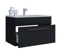 Ezooza Ensemble de salle de bain 2 pièces grand meuble avec 1 tiroir et lavabo suspendus, noir,