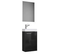 Ezooza LineaViva Meuble suspendu avec lavabo en céramique de haute qualité et miroir, noir, lavabo Blanc