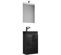 Ezooza LineaViva Meuble suspendu avec lavabo en céramique de haute qualité et miroir, noir, lavabo noir
