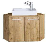 Ezooza Vivre Meuble d'angle suspendu avec lavabo en céramique de haute qualité, chêne miel,