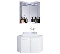 Ezooza Vivre Meuble d'angle suspendu avec lavabo en céramique de haute qualité et miroir, blanc,