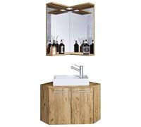 Ezooza Vivre Meuble d'angle suspendu avec lavabo en céramique de haute qualité et miroir, chêne miel,