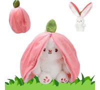 EZOULUOBA Doudou Lapin Fraise - Doudou Lapin Fraise,Peluche Lapin Carottes,Peluche Lapin, Cadeau de Pâques & Anniversaire Enfant,Coussin Lapin Fraise Peluche