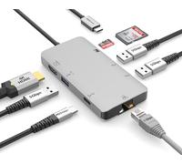 EZQuest Adaptateur de hub multimédia USB-C 8 Ports (HDMI 4K 30Hz, 100W USB-C PD 3.0, Gigabit Ethernet, 3X USB 3.0, SD et Micro SD) pour MacBook Air, MacBook Pro, XPS et Plus