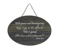 Ezra 3:11 with Praise And Thanksgiving They Sang to The Lord, He Is Good, His Love Endures Forever Panneau rustique en bois à suspendre Décoration murale pour salon, chambre à coucher, porte, fenêtre