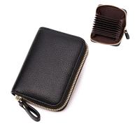 Ezranova Porte-cartes RFID pour femme, porte-cartes de crédit en cuir véritable, portefeuille compact à fermeture éclair en accordéon, Noir , Taille unique, Classique