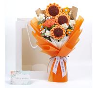 EZsenses Bouquet de Fleurs en Crochet Fait Main - Bouquet de Fleurs en Crochet Complet pour Décoration de la Maison, Fête des Mères, Mariage - Fleurs Artificielles Tricotées, Tournesol - Élégant