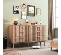 EZSSW Commode pour chambre à coucher avec 6 tiroirs, design en grille verticale, poignée en bois, commode, 137 x 40 x 80 cm (couleur bois Ⅱ, 6 tiroirs)
