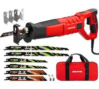 EZUVITA Scie Sabre 850W pour Bois, Métal, PVC et Élagage, Course de 28mm, 2800 SPM, 6 Vitesses, Poignée Rotative à 180°, Semelle avant Pivotante Réglable, 6 Lames et Sac de Transport Inclus