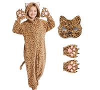 Ezuwail Combinaison Léopard Enfants Pyjama Guépard Déguisement Animal Cosplay Carnaval Costume pour Filles Garçons (130)