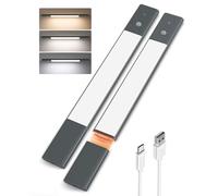 EZVALO Réglette LED Sous Meuble Avec Détecteur de Mouvement, Lampe Cuisine Rechargeable 2200mAh, 3 Températures de Couleur Réglables, 38 cm, lot de 2, noir