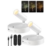 EZVALO Spot mural sans fil 5000 mAh, 3 couleurs, à intensité variable, avec télécommande, rechargeable, pour éclairage d'images, éclairage des plantes (2, Blanc)