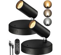 EZVALO Spot mural sans fil 5000 mAh, 3 couleurs, à intensité variable, avec télécommande, rechargeable, pour éclairage d'images, éclairage des plantes (2, noir)