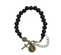 EZVFIRPDFZ Bracelet chapelet avec croix pour femme - Bracelet catholique Saint Benoît religieux - Bracelet chapelet en bois noir pour homme