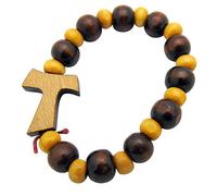 EZVFIRPDFZ Bracelet chapelet en bois croix de Francis Tau mode chrétienne