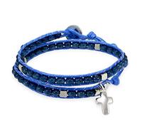 EZVFIRPDFZ Bracelet chapelet enveloppant pour homme et femme, motif échelle en bois avec breloque en forme de croix