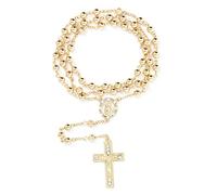 EZVFIRPDFZ Chapelet avec pendentif crucifix en alliage de perles de 6 mm - Collier catholique de 50,8 cm