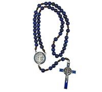 EZVFIRPDFZ Chapelet brésilien de Saint Benoît | Perles de grêle Marie bleu cobalt vif | Médaille et crucifix de Saint-Benoît en métal | Excellent catholique pour la première communion et la