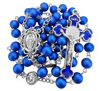 EZVFIRPDFZ Chapelet catholique bleu roi pour homme et femme avec croix de saint Benoît Crucifix Vierge Marie Médaille miraculeuse Boîte chapelet religieux et carte de prière